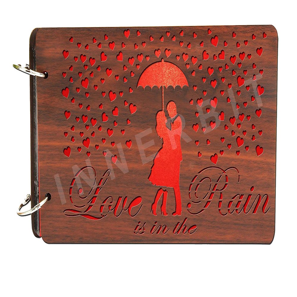 innerbit 'Love Is In The Rain' Artistic Wooden Photo Album Scrap Book 30 Pages - Size (22 cm x 15 cm) Gift Item