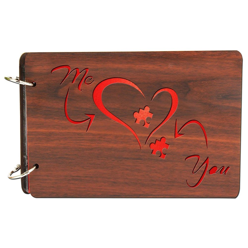 innerbit 'Me And You Two Pieces Of A Heart' Artistic Wooden Photo Album Scrap Book 30 Pages - Size (22 cm x 15 cm) Gift Item