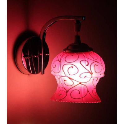 Somil Attractive Silver Color Pendant Wall Lamp with Hand- Decorated Colorful Glass Shade, Size- 19 X 23 X 26.5 CM