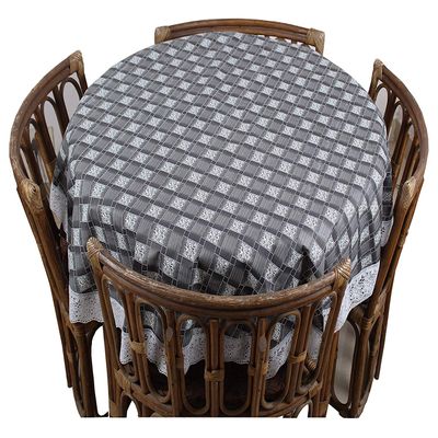 CASA-NEST 007 Leather Touch Waterproof 6 Seater Round Printed Table Cover with Lace (72 inch Diameter, Multicolour, Pack of 1)