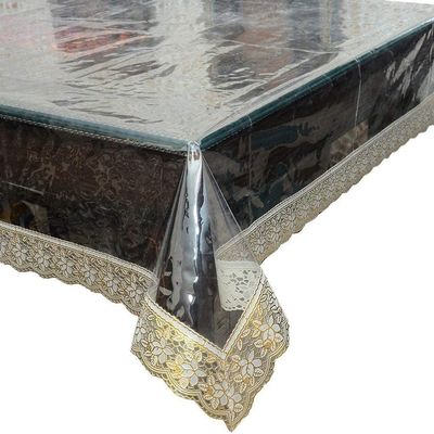 Yellow Weaves PVC Plastic Rectangular Waterproof Protector Dining Table Cover for 6-8 Seater - with Golden Laced Bordered (Transparent , 60 X 90 Inches)