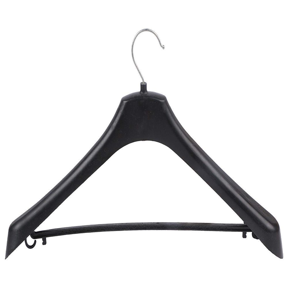 Improvhome Premium Heavy Duty Black Plastic Hanger with Extra Wide Shoulder for Hanging Suit, Heavy Coat, with Anti Rust Hooks (Black) Pack of 6