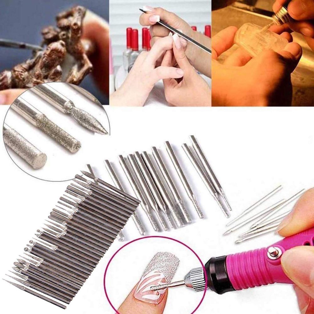 DIY Crafts 30 Pcs Diamond Rotary Burr Drill Bit Set Engraving Tools 3mm Shanks (Pattern No # 1, Diamond Burr)