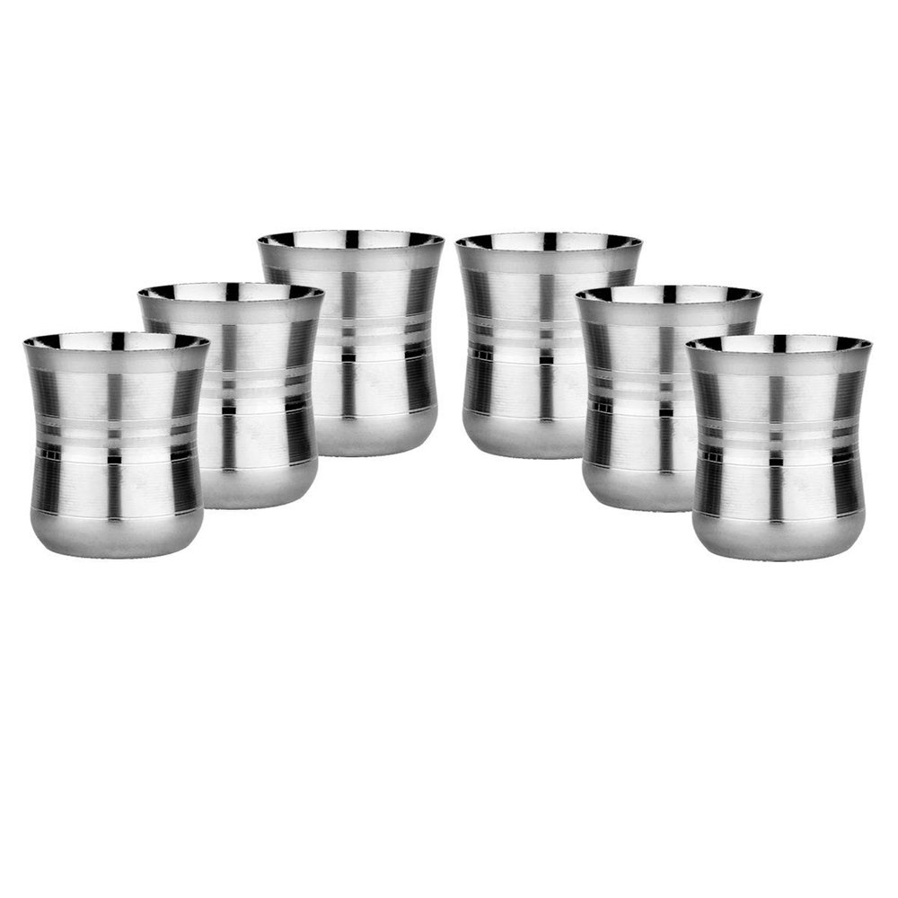 Sharda Metals Set of 6 Stainless Steel Water Juice Glasses Set Dinning Table Accessories