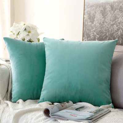 Khooti Decorative Velvet Square Cushion Cover Throw pillow cover for Living Room Couch single seater Sofa, Colourful Modern Small 12 x 12 Inches / 30.5 x 30.5 cm (Colour - Teal Green)(Set of 2 pieces)