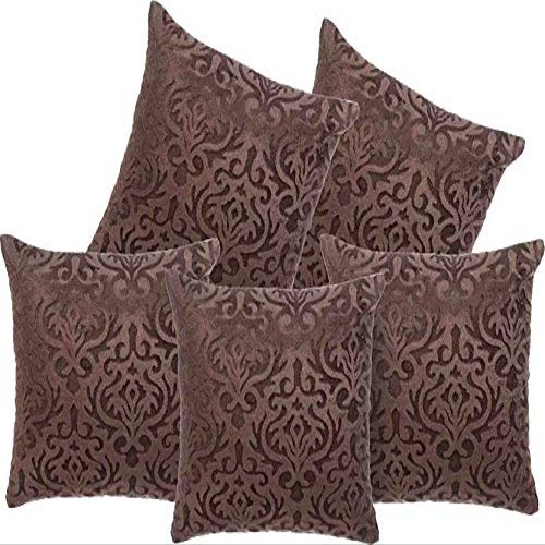 Belive-Me Velvet Embose Cushion Covers Set of 5 (12x12 inch / 30x30 cm, Brown)