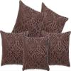 Belive-Me Velvet Embose Cushion Covers Set of 5 (12x12 inch / 30x30 cm, Brown) view 1