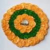 PRAHLL Designer Rangoli Tlite Artificial Marigold Flower Mat on Canvas (12 inch Diameter, with Tlite Holder and Tlite) (Orange & Green) view 1