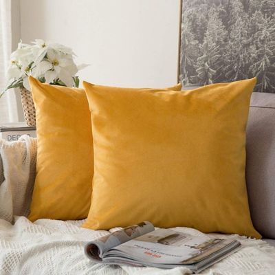 Khooti Velvet Cushion Cover, 12x12 | Orange Yellow | Pack of 2 | Solid Plain Soft & Smooth, Decorative Cushion Covers for Living Room, Bedroom, Couches, Chairs, Sofas, Beds & Home Decor