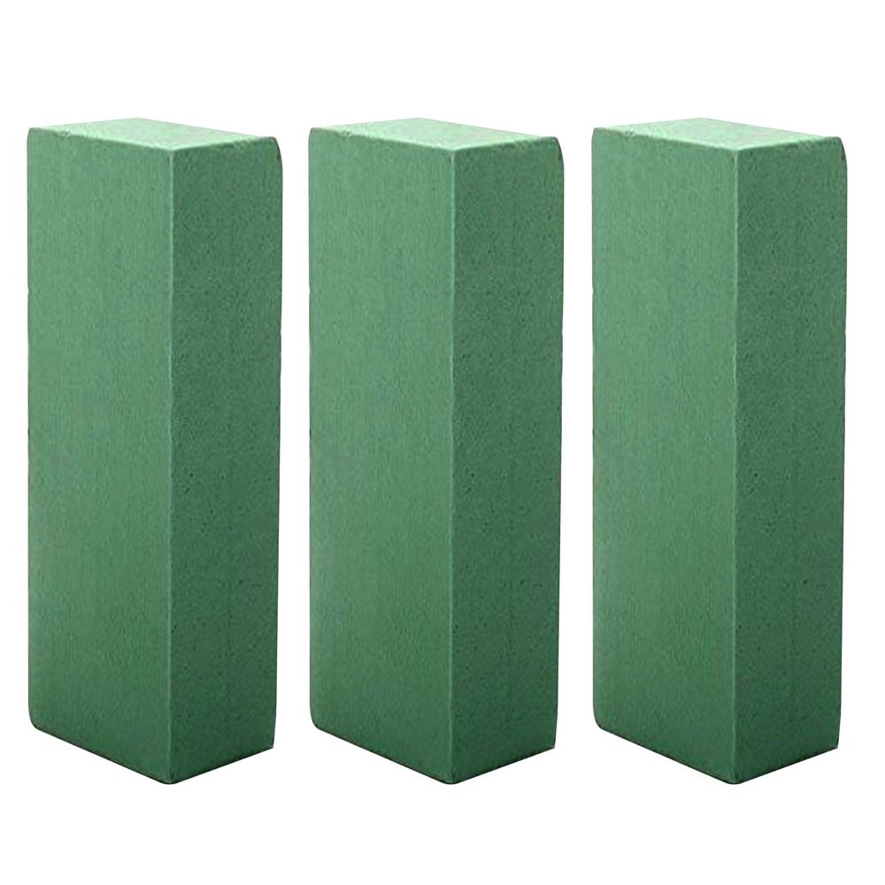 TIED RIBBONS Floral Foam Brick for Flower Basket, Wedding Bouquet Artificial Flower Arrangement - Set of 3 (Green, 10 cm x 8 cm x 22 cm) ,Artificial Flora