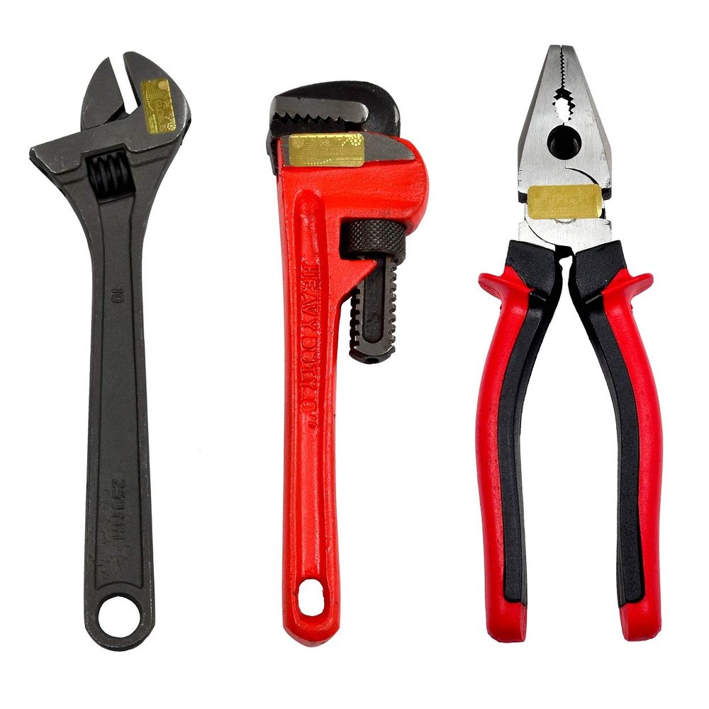 GLOBUS 922 Hand Tool Set/3 PCS (8"Pipe Wrench, 8"PLIER, 10"Adjustable Wrench Black)