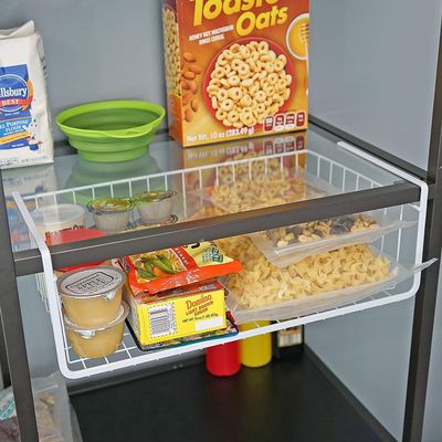 FWQPRA Rectangular Under Shelf Basket Under Cabinet Basket Under Shelf Storage Under Shelf Wire Rack Basket Color White 1 Pcs(16 Inch,40 X 24 X 10Cms), Stainless Steel, Hanging Shelves