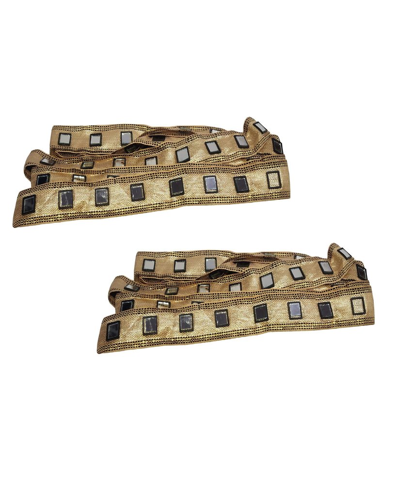 Utkarsh WG0040-013 Pack of 2 Golden Color with Mini Square Glass Pattern Design Lace Gota Patti Design with 2.2 cm Width and 9 Mtr Long Lace Reel