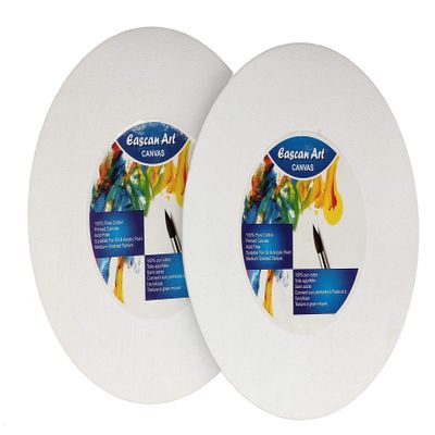 Eascan Art Painting Drawing and Sketch Accessories Cotton Medium Grain Stretched Round Painting Canvas Pack of 2 (10 Oz_16")