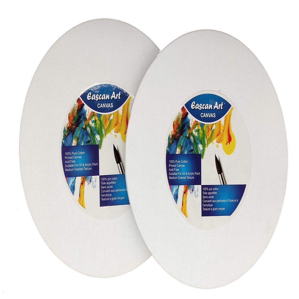 Eascan Art Painting Drawing and Sketch Accessories Cotton Medium Grain Stretched Round Painting Canvas Pack of 2 (10 Oz_16")