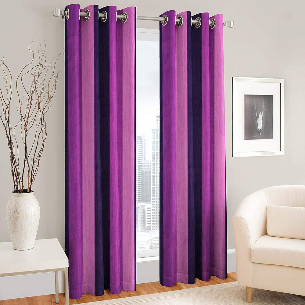 MODERN FAB Polyester Blend Long Crush Eyelet Window 5 ft Curtains (Purple) Set of 2