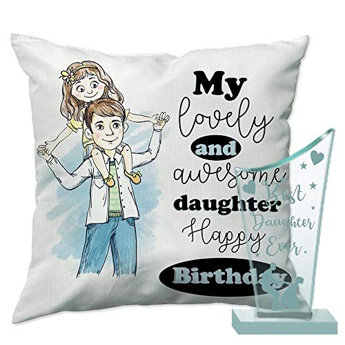 PAPER PLANE DESIGN Happy Birthday Gift for Daughter Combo of Trophy + Cushion + Filler