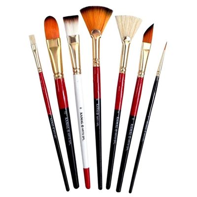 KAMAL Artist Quality Mix Brush Set for Acrylic Painting, Oil Painting (Available in Two Different Colors)(Wooden Handle ,Synthetic Bristles)