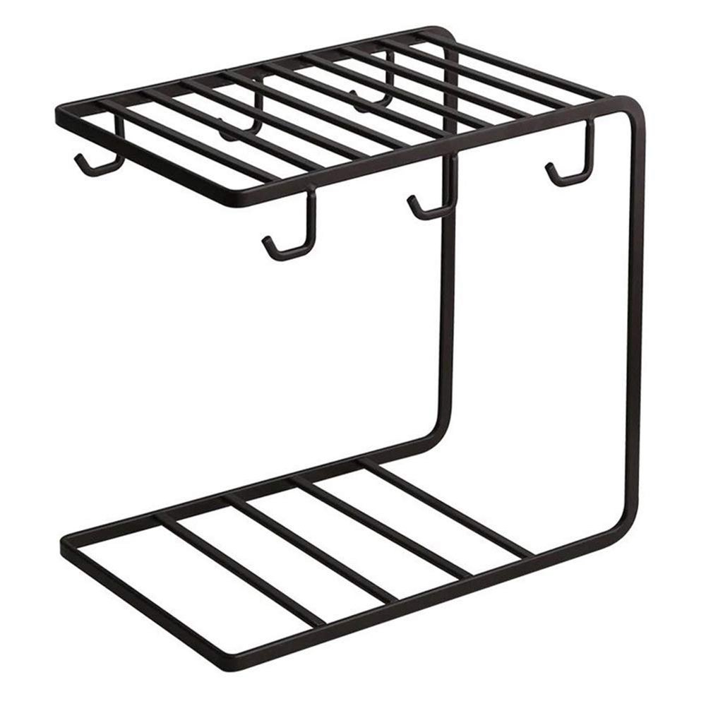 Wood Art Store Rack 6 Hook Mug Holder Countertop Mug Storage Organizer Rack Coffee Cup Drying Rack-Kitchen Hanging Organizer Rack (Black),Iron
