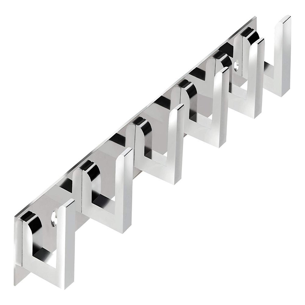 NavaHome Basics Stainless Steel Glossy 6 Pin Cloth Hanger Door Wall Hooks Rail for Hanging Clothes (Silver) (Set of 2 Pc)