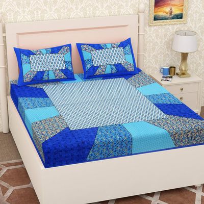 UBANIA COLLECTION-We believe in customers satisfaction 100% Cotton Jaipuri Traditional King Size Double Bed Bedsheet with 2 Pillow Covers