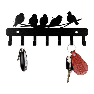 Sehaz Artworks Metal Key Holder for Home | Bird Key Hooks | Key Holder for Home Decor Stylish | Key Stand for Wall (7 Hooks, Black)