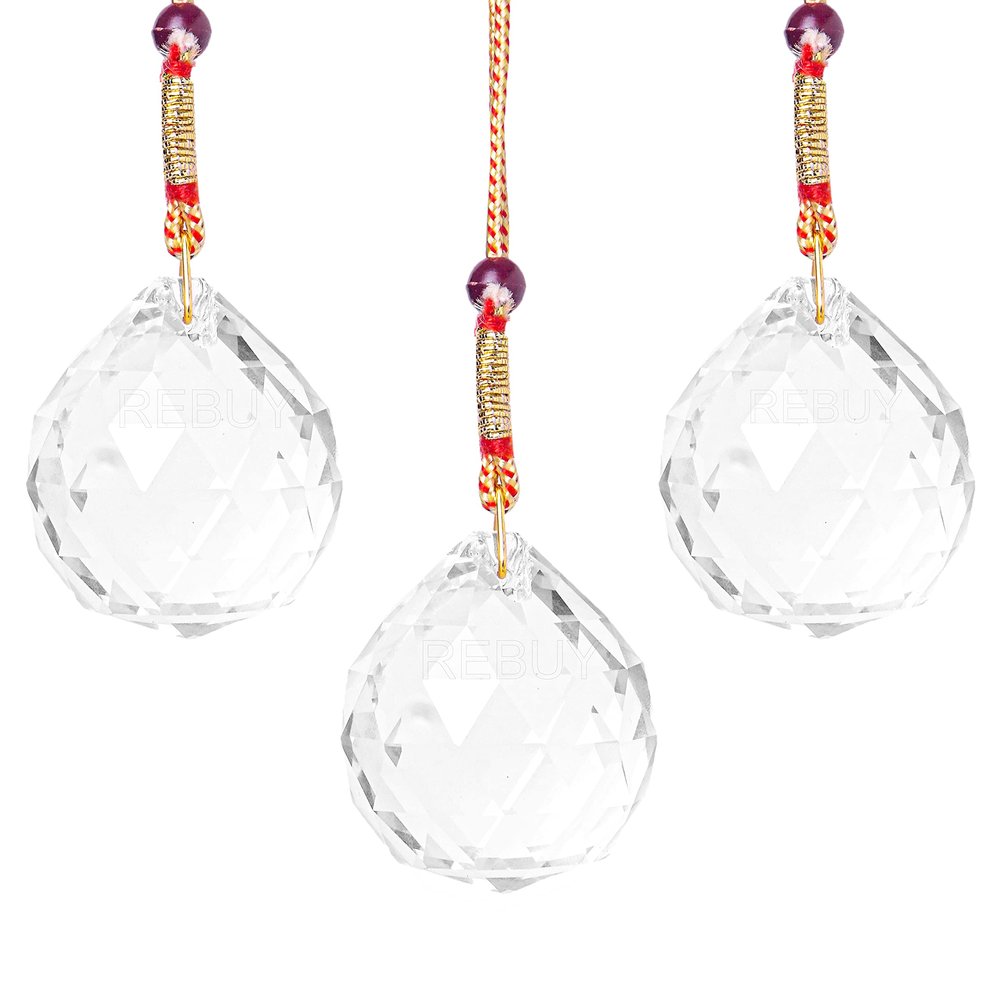 Clear Crystal Hanging Ball Sun Catcher for Positive Energy and Good Luck Prosperity Size 40MM Pack of 3 by REBUY