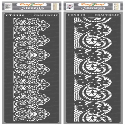 CrafTreat Lace Border Stencils for Cake Decoration - Lace Border1 & Lace Border2 (2Pcs) - Size: 3X12 Inches - Indian Border Stencil for Painting on Canvas - Rangoli Border Stencils for Floor Painting