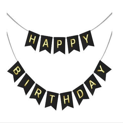 HK balloons Happy Birthday Banner Decoration For Boys, Girls, Boyfriend, Girlfriend, (Black Banner)