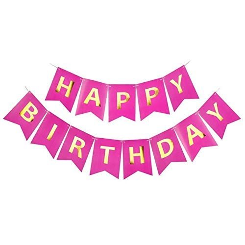 HK balloons Happy Birthday Banner Decoration For Boys, Girls, Boyfriend, Girlfriend, (Pink Bunting Banner)