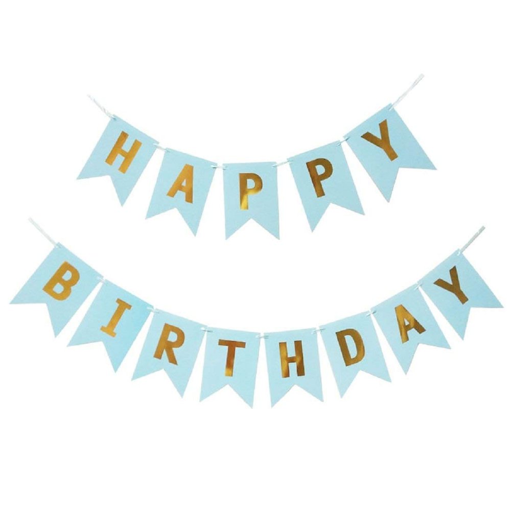 HK balloons Happy Birthday Banner Decoration For Boys, Girls, Boyfriend, Girlfriend, (Light Blue Bunting Banner)