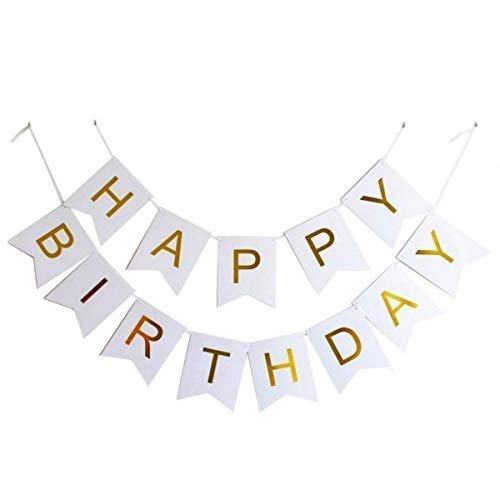 HK balloons Happy Birthday Banner Decoration For Boys, Girls, Boyfriend, Girlfriend, (White Bunting Banner)