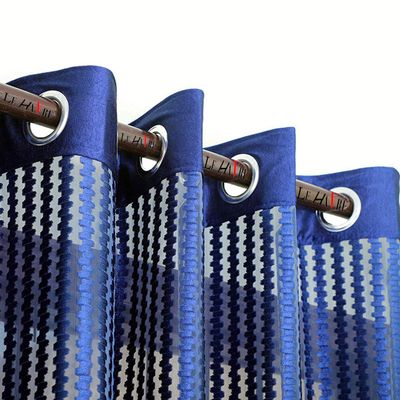 KOSOVO Polyester Striped Grommet Long Door Curtain, Long Door - 48-inch X 96-inch, Blue, Pack of 1