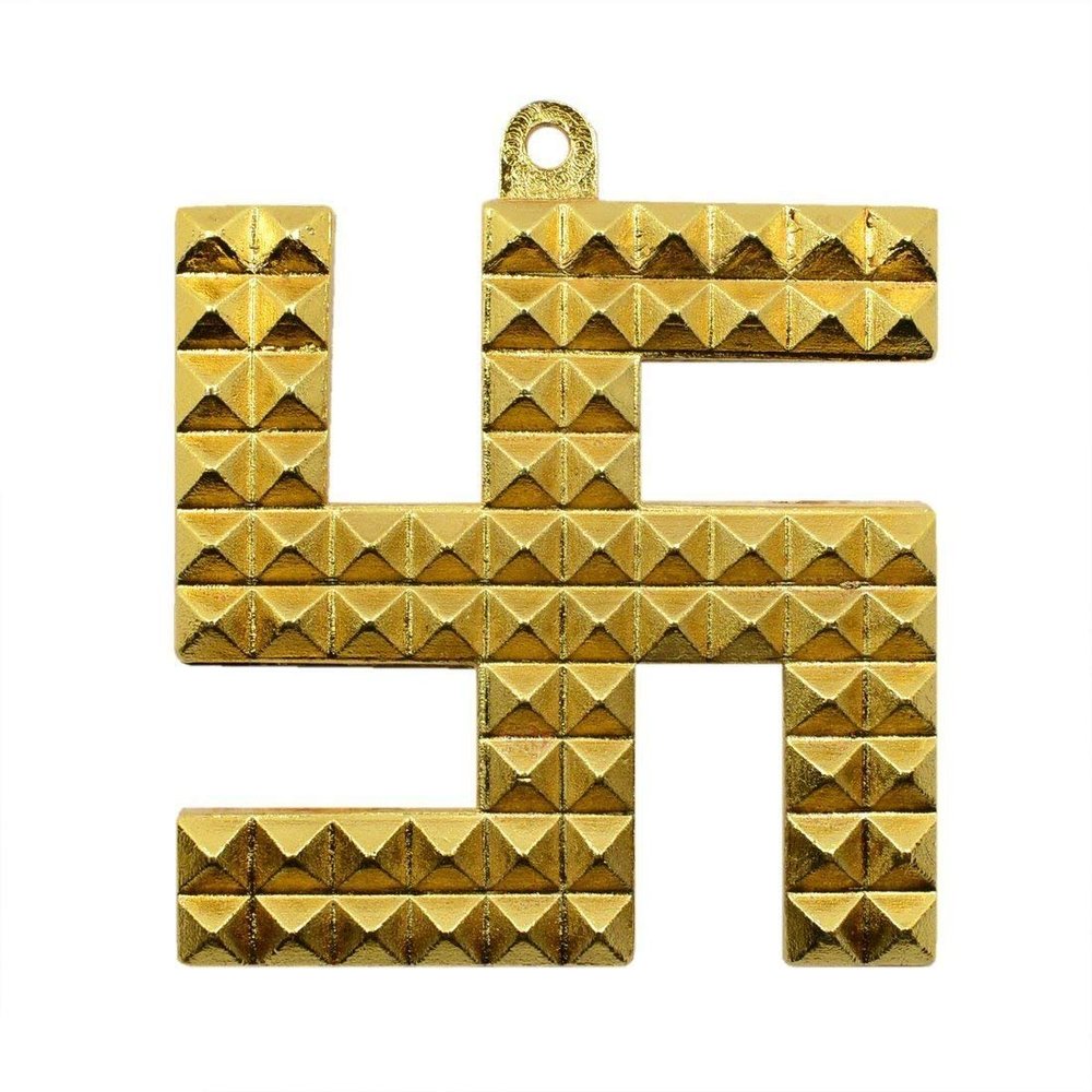 Brij Sugandha Golden Ashtadhatu Hanging Swastik Pyramid Vastu Yantra (8 x 7 cm) for Energy, Insomnia and Sleeplessness by The Kanha Store