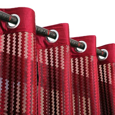 KOSOVO Polyester Striped Grommet Long Door Curtain, Long Door -48-inch X 96-inch, Maroon, Pack of 1