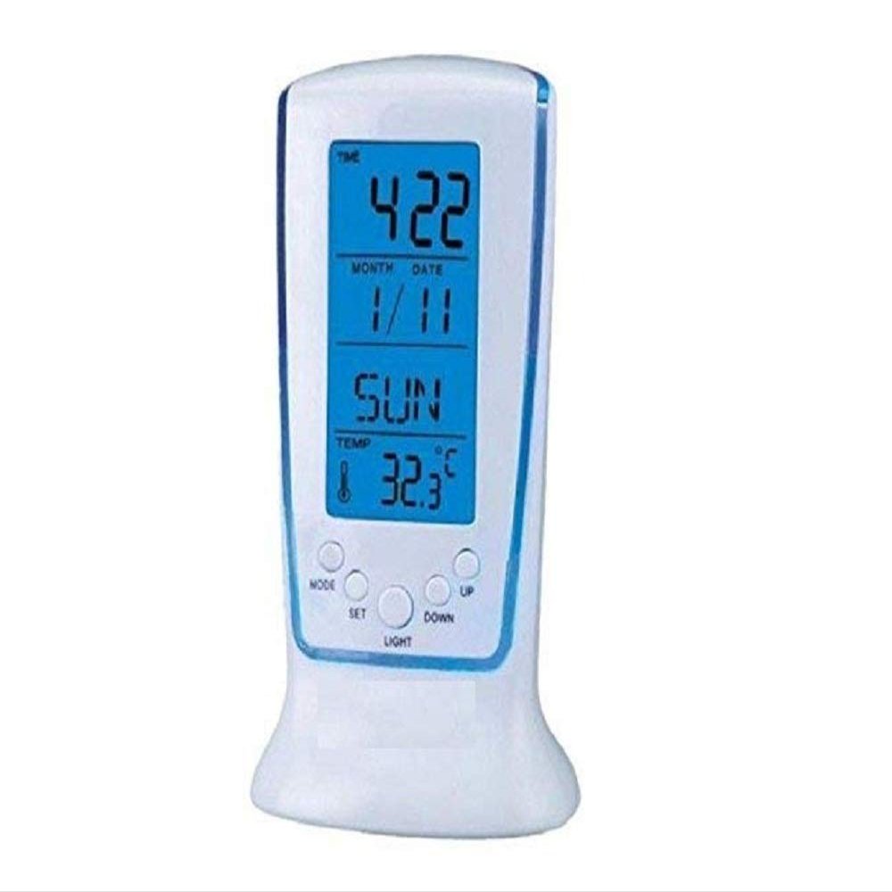 Twiclo LED Electronic Calendar Thermometer Digital Fiber Alarm Clock with Blue Background Light Decoration (Multicolour)
