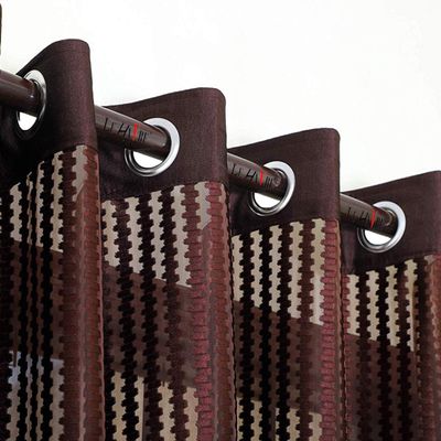 KOSOVO Polyester Striped Grommet Long Door Curtain, Long Door -48-inch X 96-inch, Brown, Pack of 1