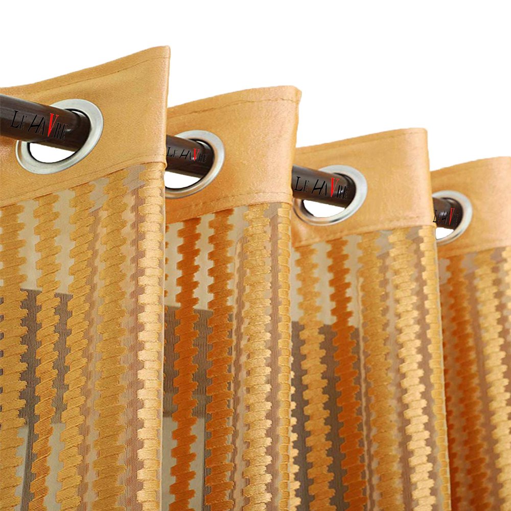 KOSOVO Polyester Striped Grommet Long Door Curtain, Long Door -48-inch X 96-inch, Gold, Pack of 1