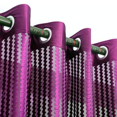 KOSOVO Polyester Striped Grommet Long Door Curtain, Long Door -48-inch X 96-inch, Violet, Pack of 1