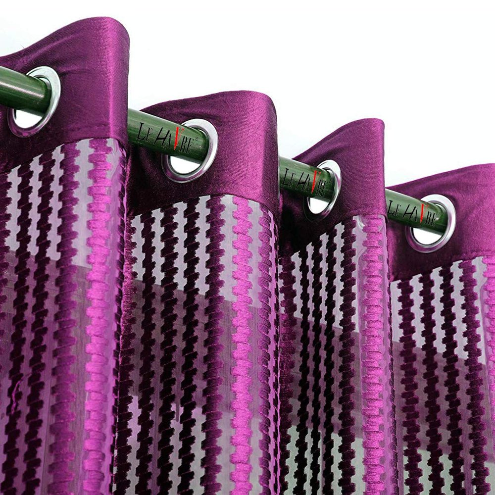KOSOVO Polyester Striped Grommet Long Door Curtain, Long Door -48-inch X 96-inch, Violet, Pack of 1