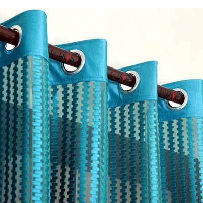 KOSOVO Polyester Striped Grommet Long Door Curtain, Long Door - 48-inch X 96-inch, Turquoise, Pack of 1