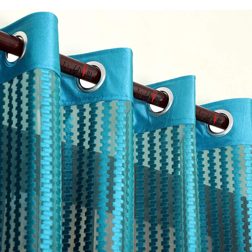 KOSOVO Polyester Striped Grommet Long Door Curtain, Long Door - 48-inch X 96-inch, Turquoise, Pack of 1