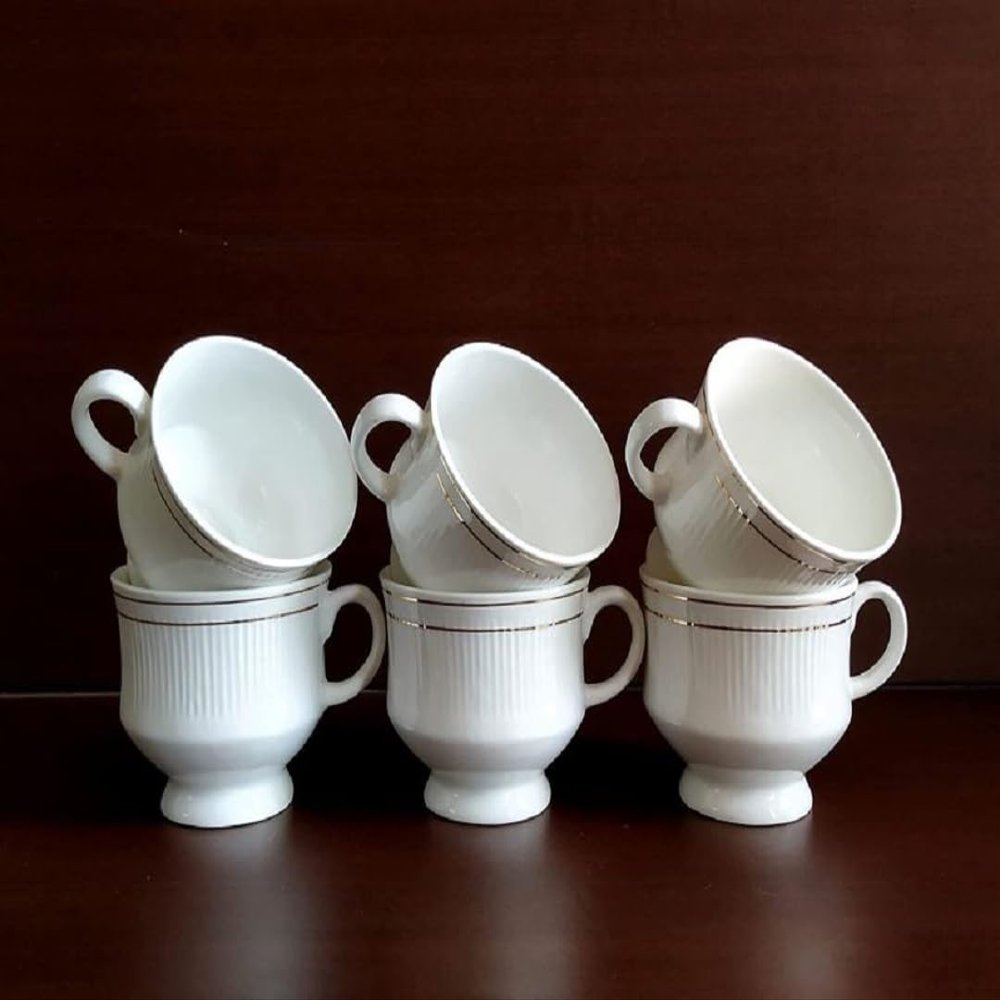 maya sales White Glossy and Premium White Bone China Ceramic Tea and Coffee Cup - 6 Pieces, Multicolour, 140 ml