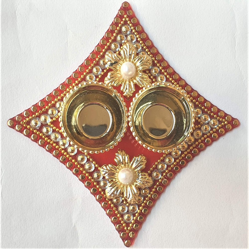 PRAHLL Metal Pooja Thali Set (3 inch, Gold & Red)