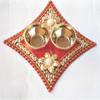 PRAHLL Metal Pooja Thali Set (3 inch, Gold & Red) view 2
