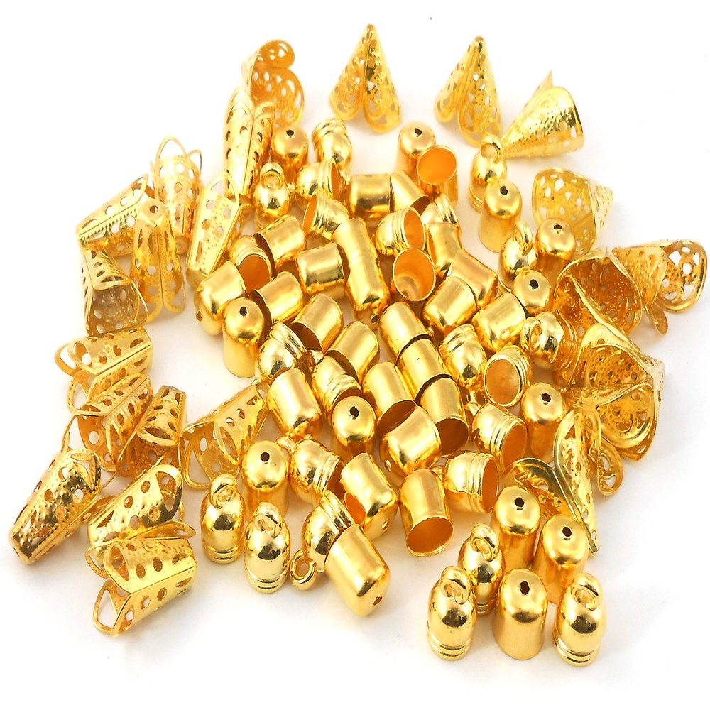 Jaz Design House's Combo of Most Popular Tassel Making Golden Caps in Golden Finish Pack of 4 Type 25 pcs. Each, Leather
