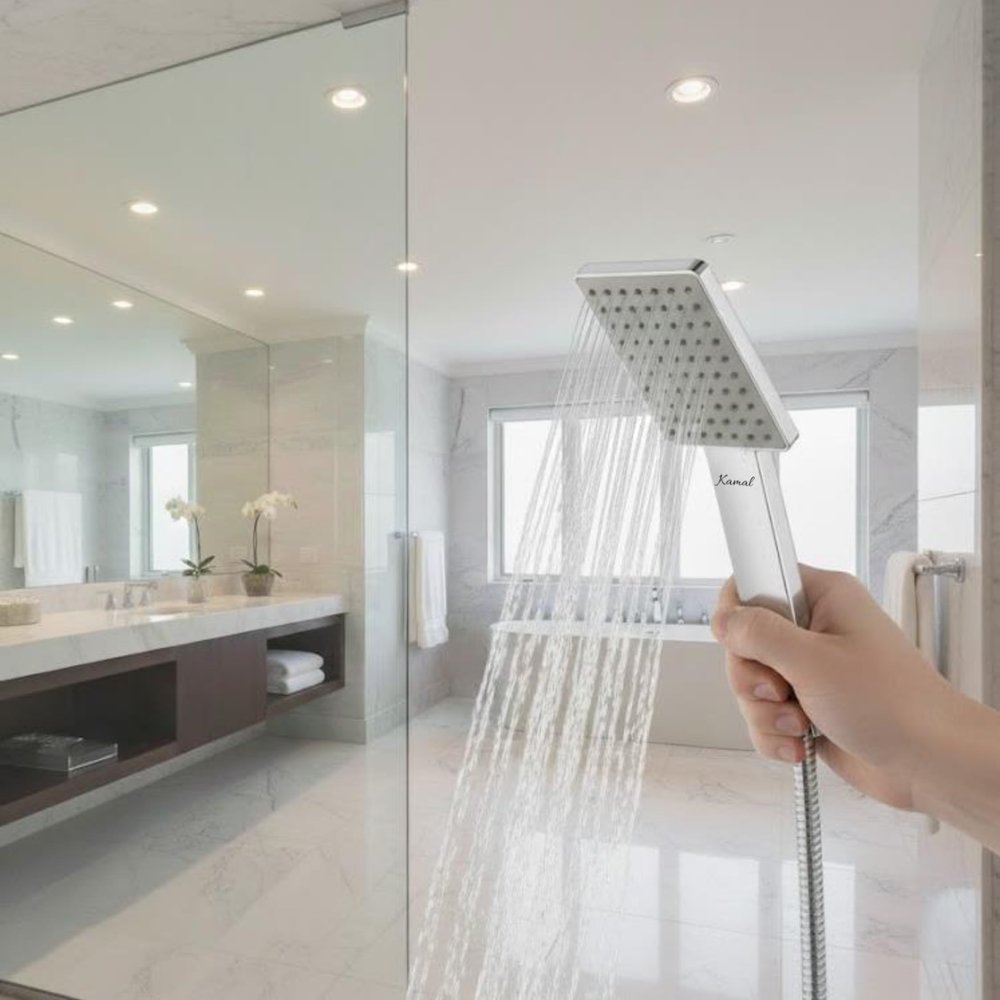 KAMAL Arch Handheld Rain Shower Head with Shower Tube & Wall Hook | High Pressure Water Flow | Chrome Finish | Silver Bathroom Shower Set