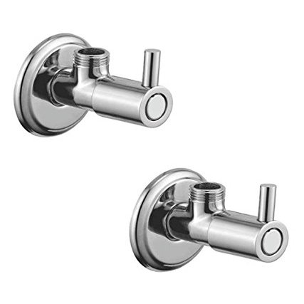 Kamal Full Brass Angle Cock with Wall Flange - Dixy | Wall Mounting | Chrome Finish | Elegant Finish, Anti-Corrosive - Silver (Pack of 2)