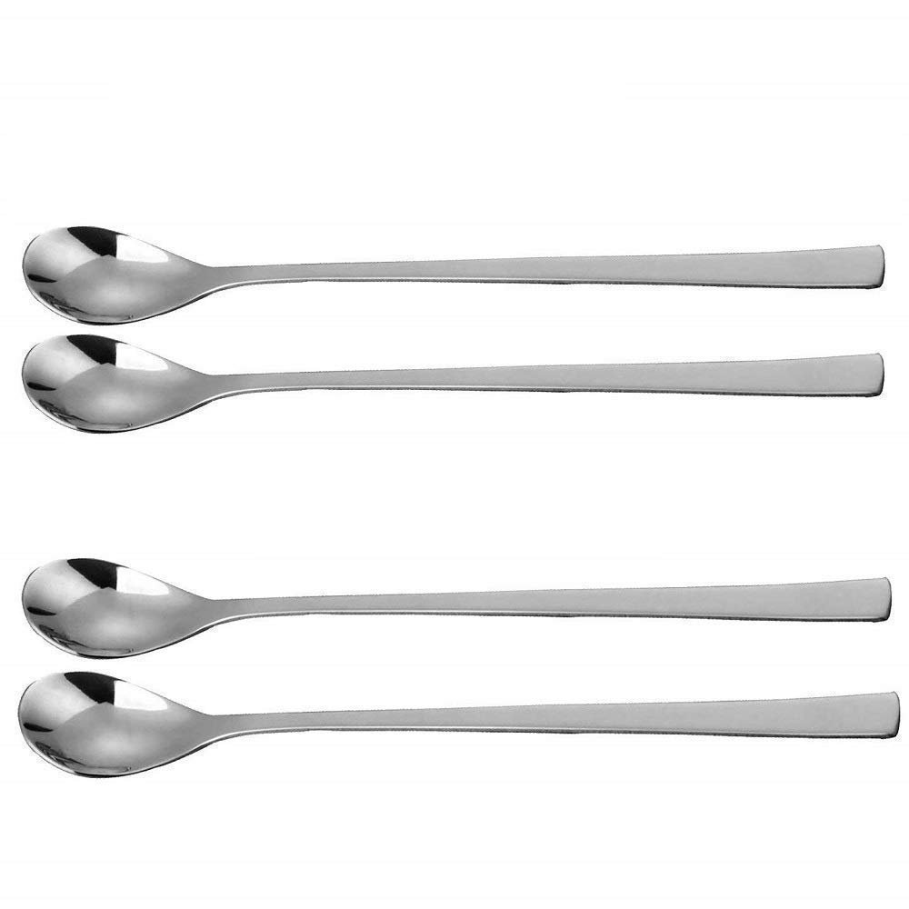 NJ Long Handle Mixing Stirring Spoon for Tall Glasses, Ice Tea Coffee Ice Cream Cocktail Bar Stainless Steel, Soda Spoon, Bournvita/Horlicks, Milkshake Spoon 8" : Set of 4