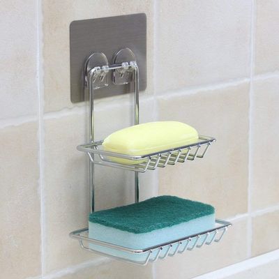 Swadhin Stainless Steel Wall Mount Waterproof Magic Sticker Double Layer Soap Dish for Shower Bathroom Kitchen